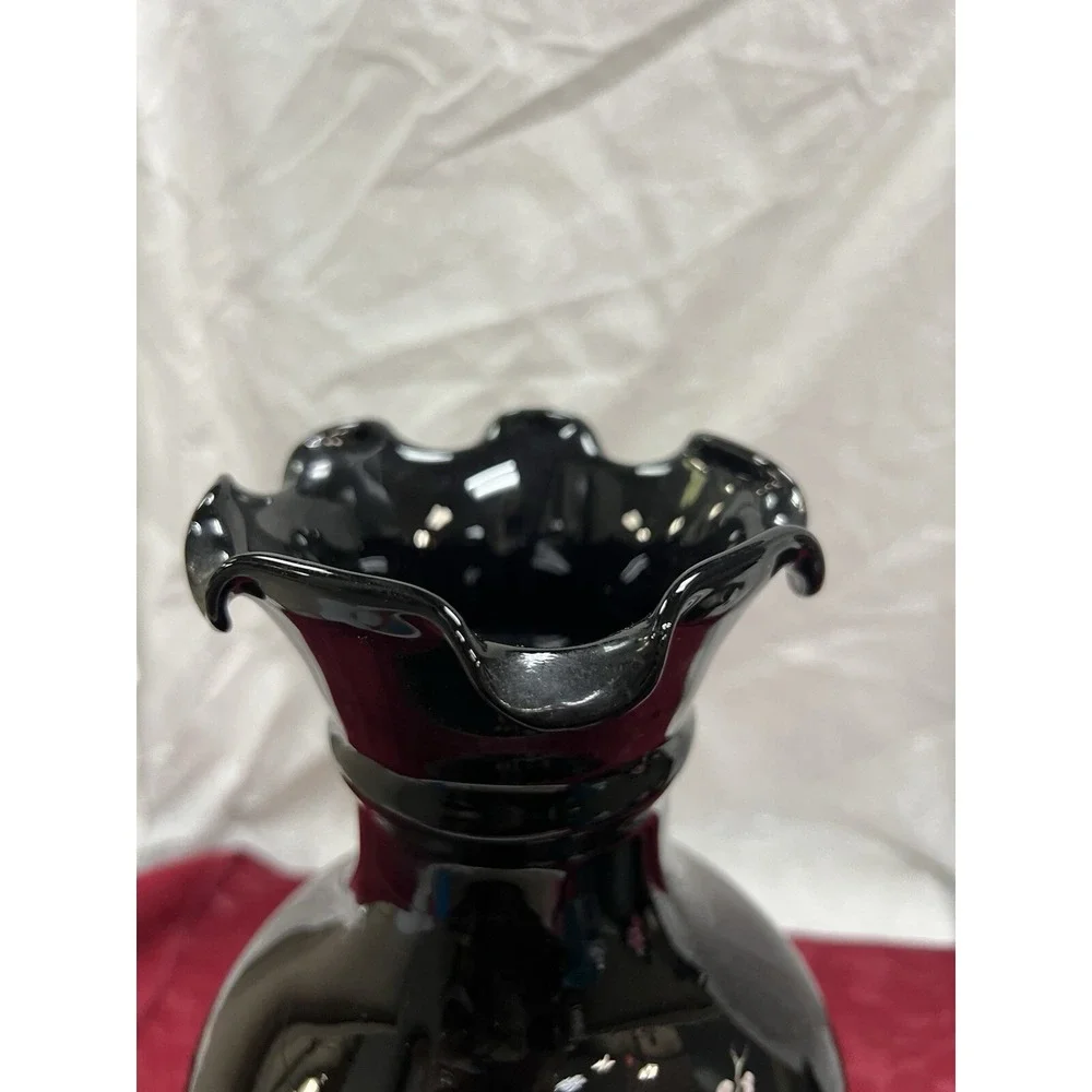 Vintage Japan Black Vase Gold Trim Pheasant Bird Flowers Bud Vase 3.5 Inches1478